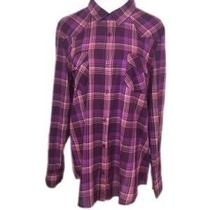 Silver Jeans Co Womens Dip-dye Plaid Button Down Shirt